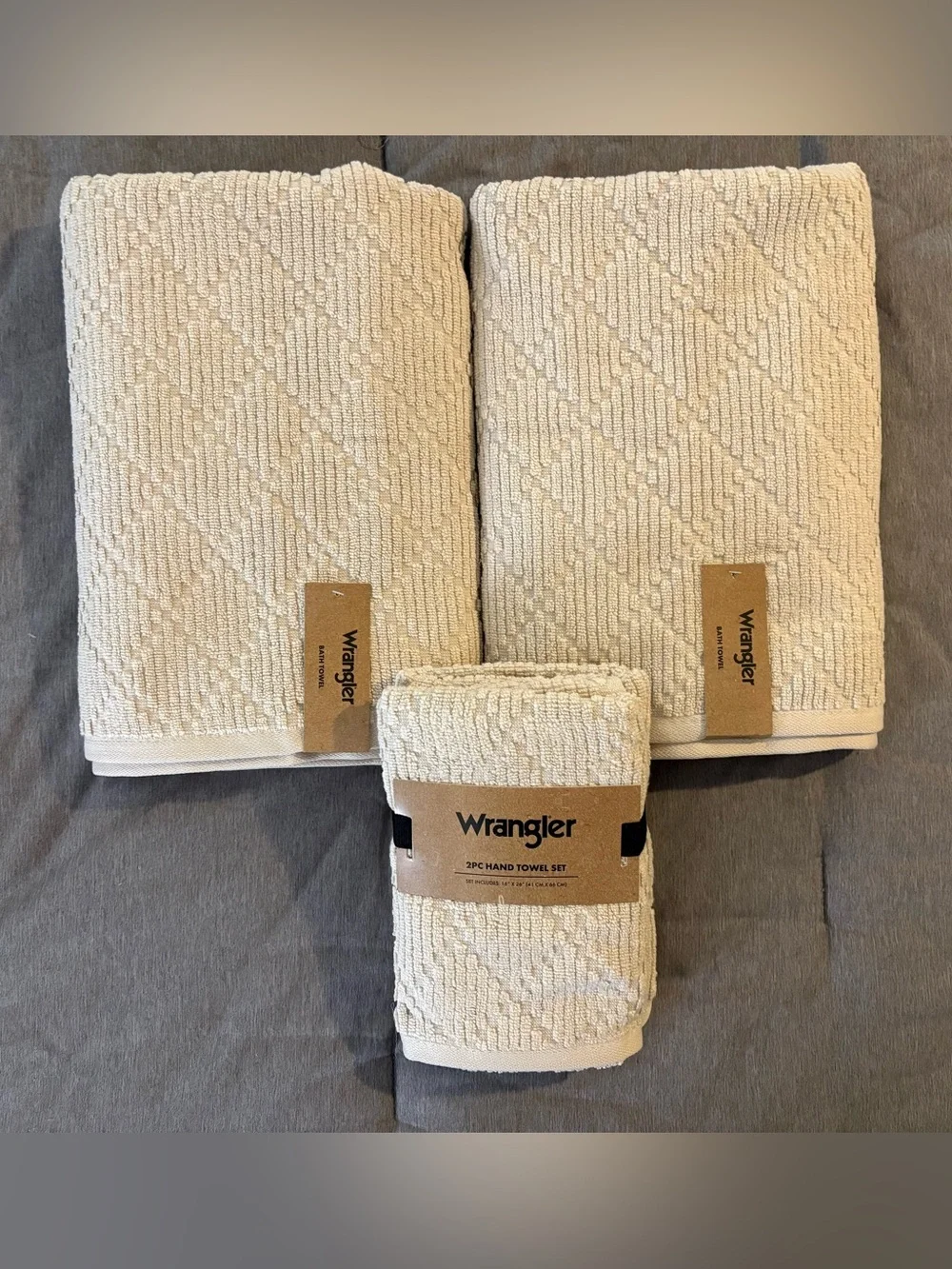 Wrangler Cream Textured Bath & Hand Towel Set